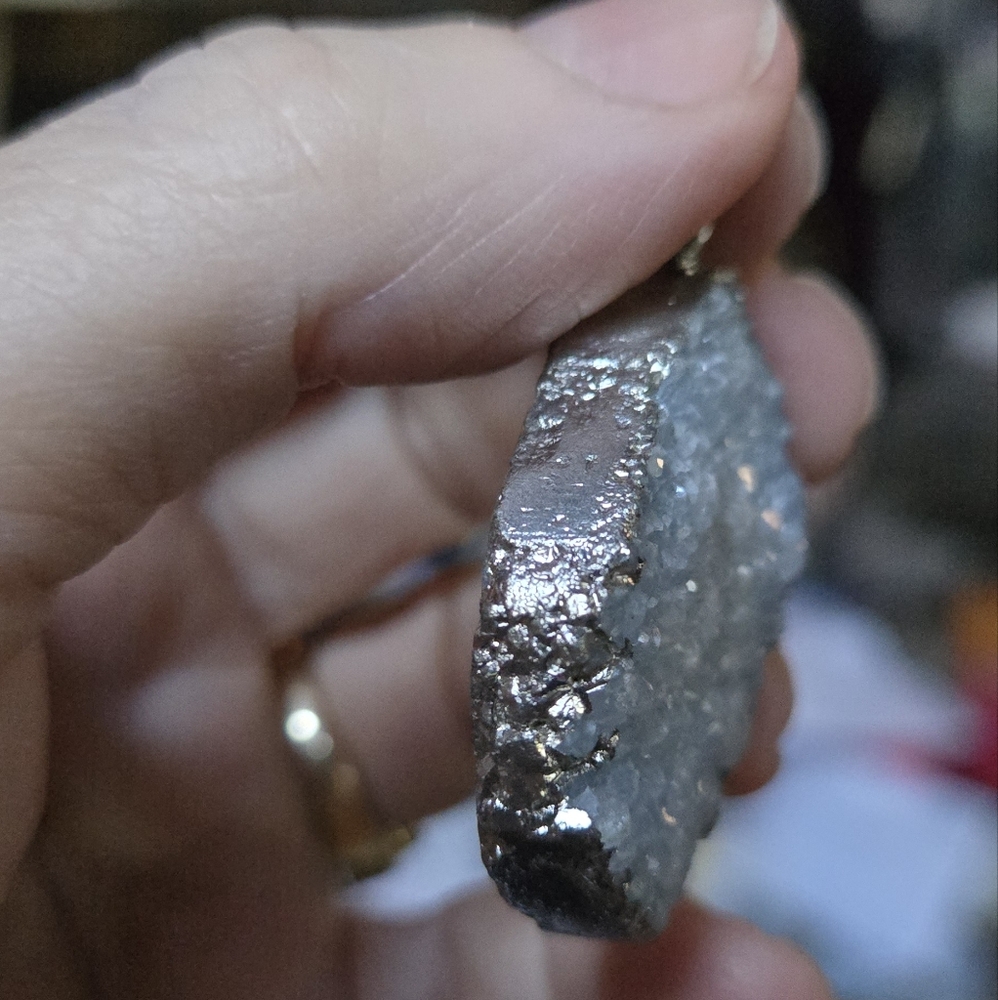Celestite Druzy Pendant silver Necklace - Picture 4 of 6